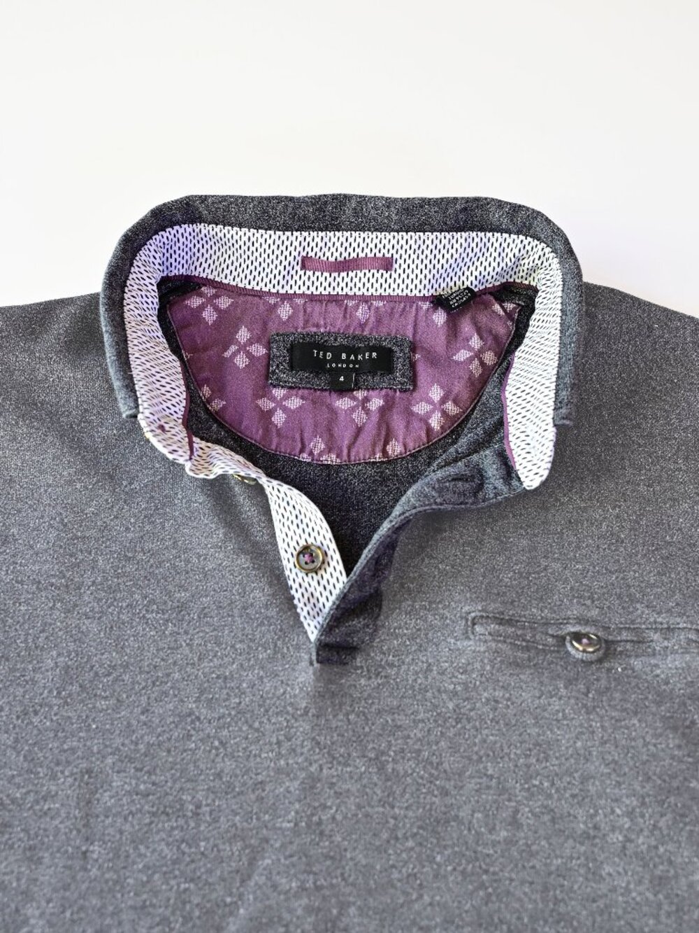 Ted Baker London Men's Grey Polo with Purple Collar Lining